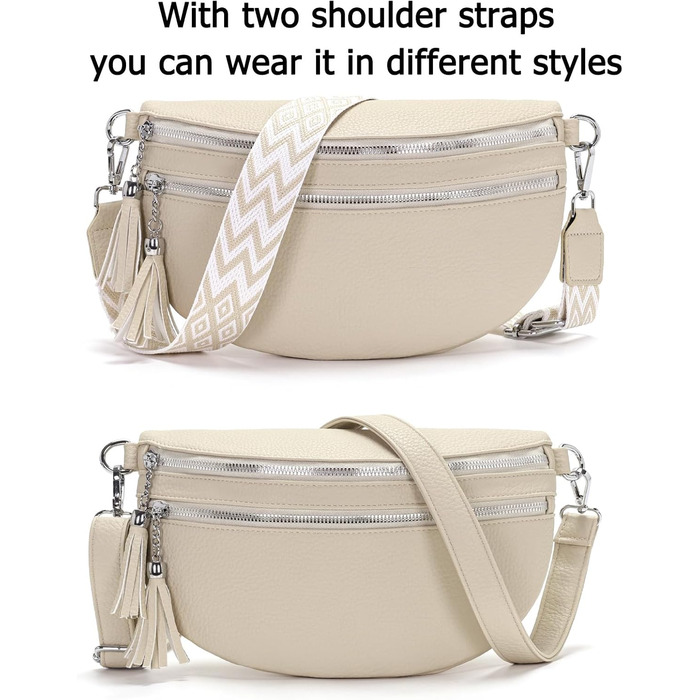 Сумка на пояс жіноча бежева через плече середнього розміру Crossbody Bag з відділенням для карт та 2 ремінцями A-beige