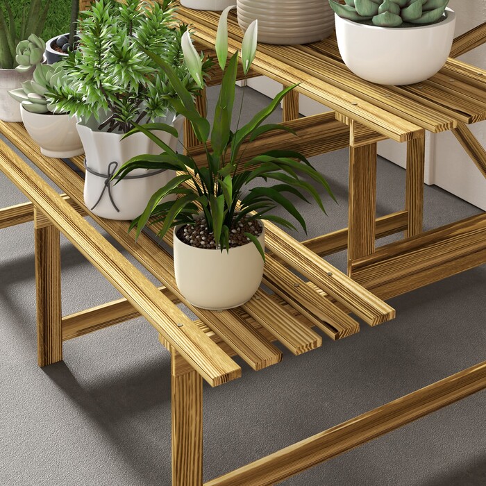 Outsunny Plant Ladder Flower Shelf 3-Tier Fir Wood 120x80x78cm for Garden Balcony & Terrace