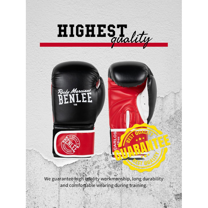 Боксерські рукавички BenLee Carlos з екошкіри, 12 oz, чорно-червоно-білі