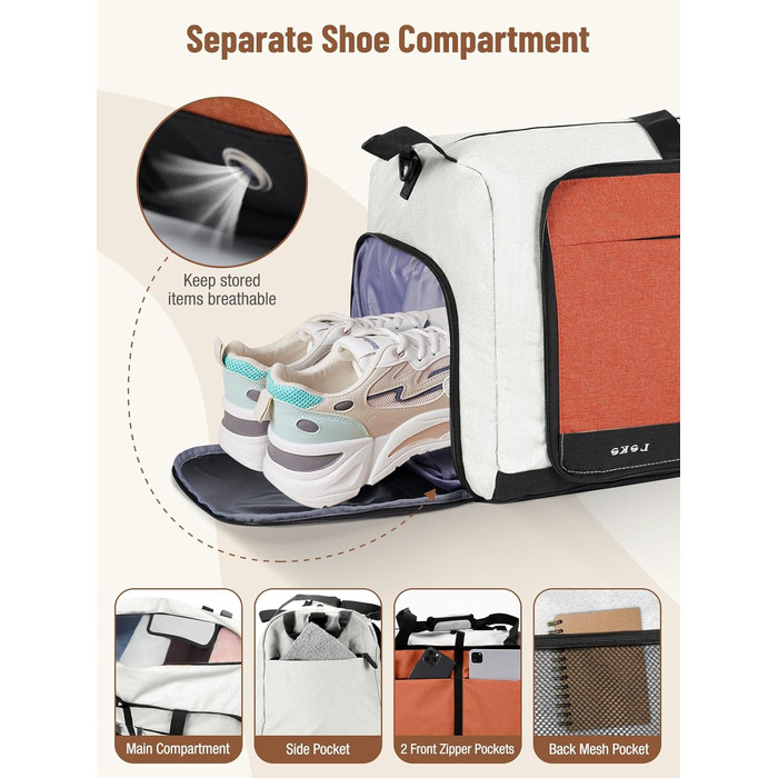 Сумка-рюкзак Lekesky для подорожей, 45x36x20 см, Easyjet Handgepäck, спортивна сумка з відділенням для взуття, водонепроникна, 80 л, бежево-коричнева