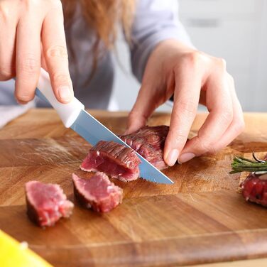 Набір ножів Hecef 14 предметів у блоці, з антипригарним покриттям, для миття в посудомийній машині, самозаточуваний блок, ергономічні ручки, кухонний набір для будь-якої кухні (блакитний)