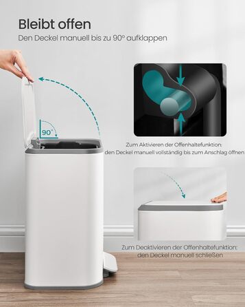 Відро для сміття SONGMICS 20 л з кришкою, з педаллю, сталеве, Soft-close, біле (LTB542W02)