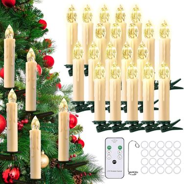Cimetech 1920s Christmas Tree Candles Wireless LED Floating Candles Christmas Tree Lighting String Lights Christmas Tree Warm White Christmas Decoration with Remote Control Timer 1.5 x 8 cm