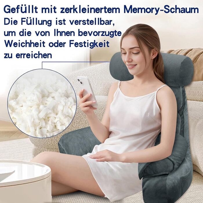 Підлогове крісло-мішок для читання, подушка для спини до ліжка та дивана, 65*23 см (Матовий сірий)