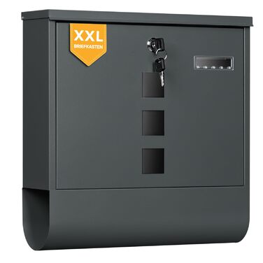 Поштовий ящик WOLTU з газетницею та оглядовим вікном, антрацит, 37x37x10.5 см. Закривається на ключ, з табличкою для імені.