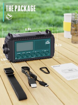 Радіо на сонячній батареї та ручному заводі Kurbelradio 12000 mAh з LED ліхтарем, AM/FM/SW, для надзвичайних ситуацій, чорний