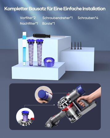 Акумулятор FLYLINKTECH V8 8.0Ah для пилососів Dyson V8 Absolute/Animal/Fluffy/Motorhead SV10 з 2+1 фільтрами та 4 шурупами