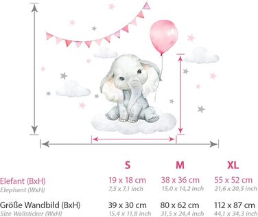 Little Deco Elephant Balloon Wall Sticker, Baby Nursery Wall Decal, DL889-4