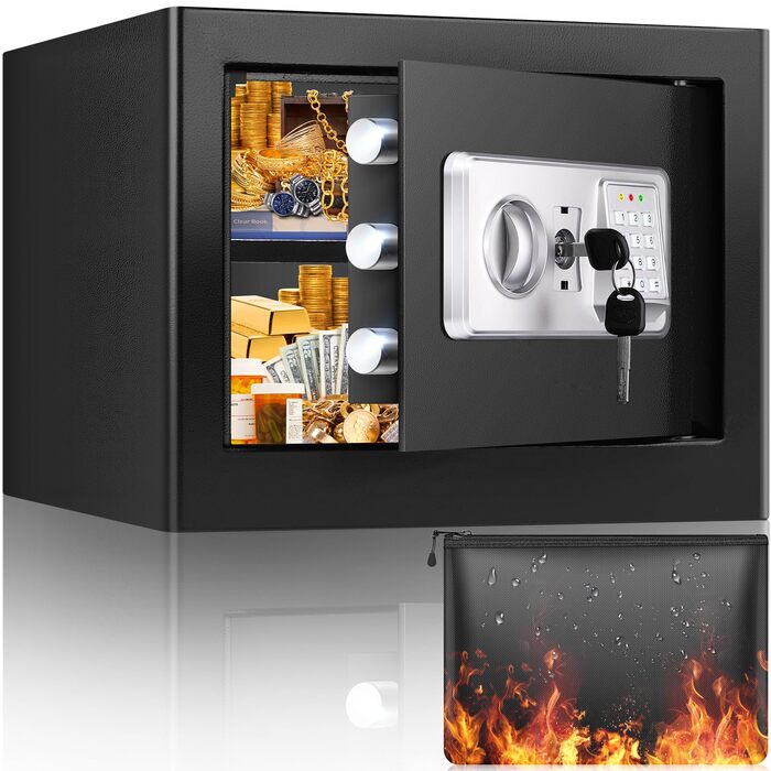 Сейф для дому Safe Tresor 25L вогне- та водостійкий з цифровим кодом, полицею та сигналізацією для цінностей, документів, ліків