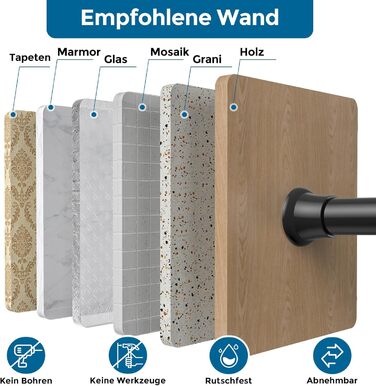 Штанга для душу AIZESI без свердління, 60-120 см, чорна, телескопічна, для вікна, шафи, ванної кімнати