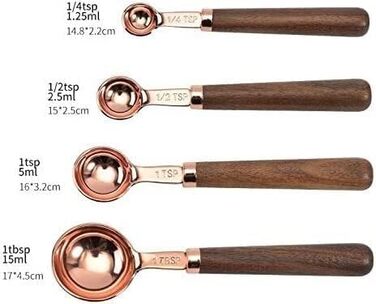 Measuring spoons, measuring spoons with walnut handle, copper-plated measuring spoons, measuring cup set, kitchen and baking utensils (Color: Gold, Size: Measuring cup, 4 pieces) (Color: Gold, Size: Measuring cup, 4 pieces)