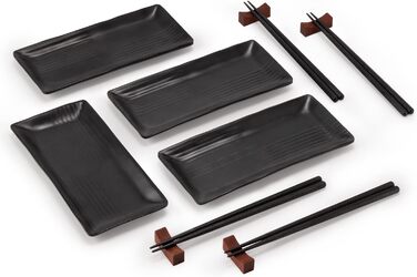 Набір посуду для суші 12 шт. Чорний набір суші з 4 тарілками, 4 парами паличок та 4 підставками для паличок. Підходить для ресторанів, сімей та готелів