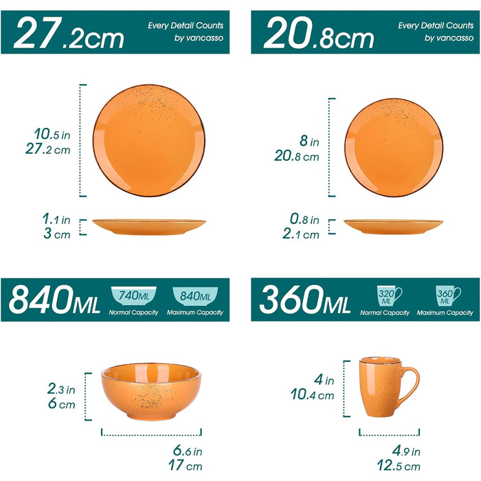 Набір посуду Vancasso Navia, 16 предметів, кераміка, для 4 осіб, помаранчевий
