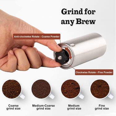 Ручна кавомолка OverTwice з нержавіючої сталі та керамічним жорном, для Aeropress, крапельного фільтру, еспресо, френч-пресу, турецького варіння