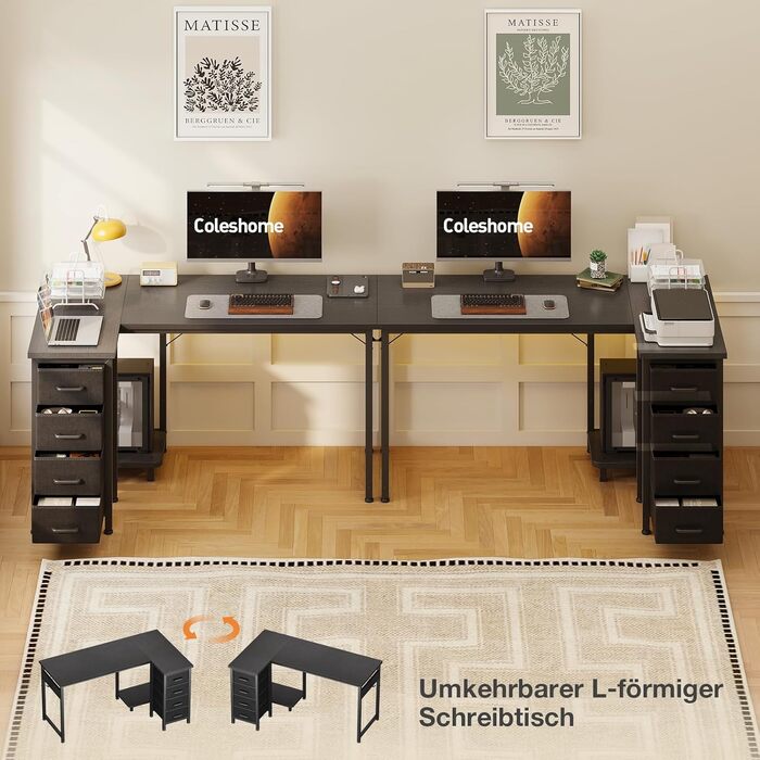 Комп'ютерний кутовий стіл Coleshome 100x70 см з 4 шухлядами, чорний | Для офісу, робочого кабінету, спальні