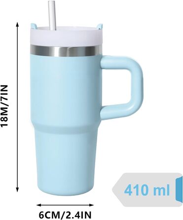 Термокружка ZAKVOP 410мл з соломкою, з кришкою та ручкою, для гарячих та холодних напоїв, блакитна