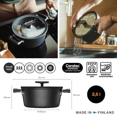 Каструля Fiskars Hard Face з кришкою, 1,8 л, 18 см, антипригарна, алюміній, для всіх плит