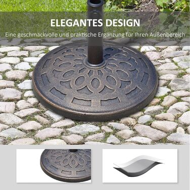 Outsunny Granite Parasol Stand 14kg, Umbrella Stand Grips, Round Umbrella Holder, Umbrella Weight for Parasol 38mm/48mm Tube Diameter, for Balcony, Terrace, Garden, Bronze