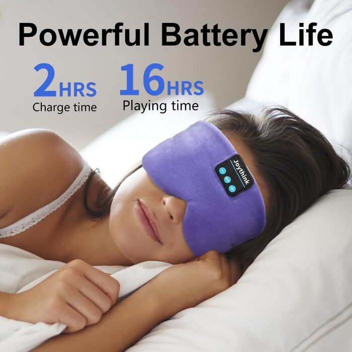 Маска для сну Joythink з Bluetooth 5.3 та навушниками, шовкова, для бічних положень, 16 год автономії, періння для подорожей, медитації (Ліловий)