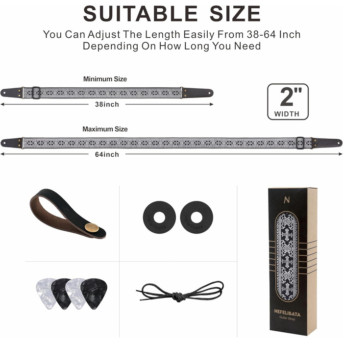Накладки на гітару Nefelibata: 2 шт., з вишивкою, з повного нубуку, з прихованою кишенею, для бас-гітари, електро- та акустичної гітари, безкоштовна пряжка, замок для ременя та медіатор (срібний хрест)