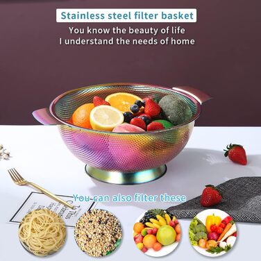 Ситечко Kyraton Gold Colander 5 Quart з нержавіючої сталі з покриттям з титану та золота, професійне, з міцними ручками та кільцем для самостійного зливу, легко миється, придатне для миття в посудомийній машині
