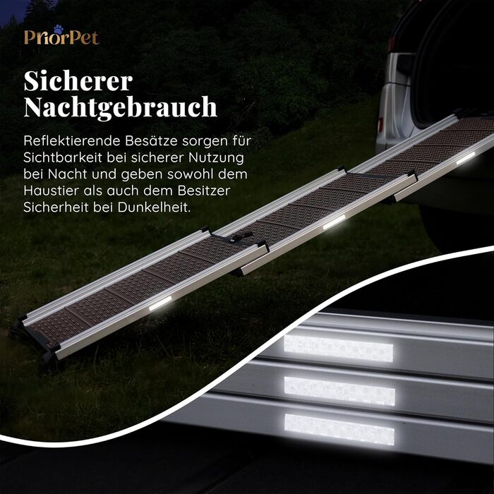 Рампа для собак у машину, складна, телескопічна, до 90 кг, для SUV та легкових автомобілів, з неслизьким покриттям, з кліпсою, з відбиваючими смугами