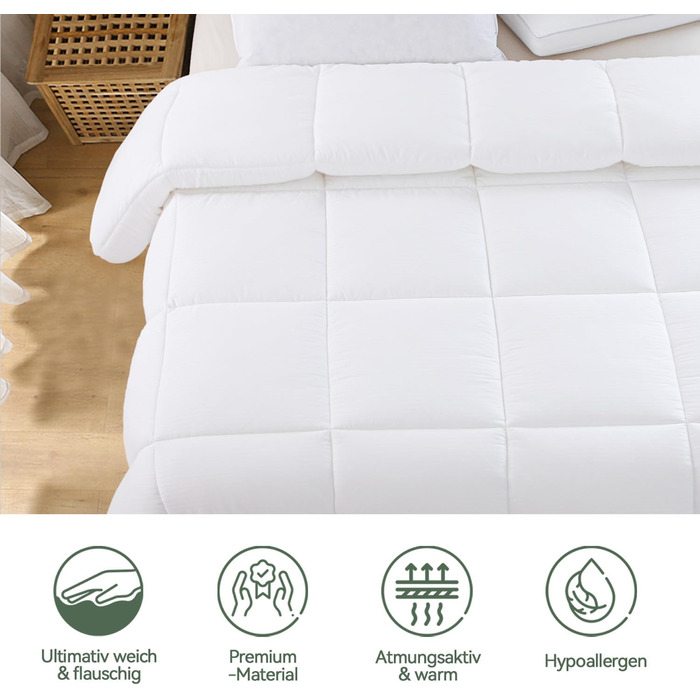 Ковдра ELEMUSE 200x200 см всесезонна, стьобана, для алергіків, біла, 100% бавовна, мікрофібра, дихаюча, м'яка