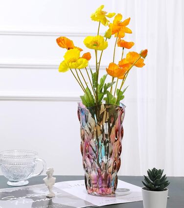 Скляна ваза для квітів Blumenvase Glas, 24 см, кришталева ваза, сучасний дизайн, велика ваза для букетів тюльпанів, декор для дому, подарунок на весілля, день матері (Бохо, кольорова)