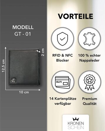 Kronenschein® Wallet for Men Leather with RFID Protection | Genuine Leather Bifold Wallet Large | Money Clip for Men | Wallet Wallet | Ladies' Nappa Leather Portemonnaie (Black)