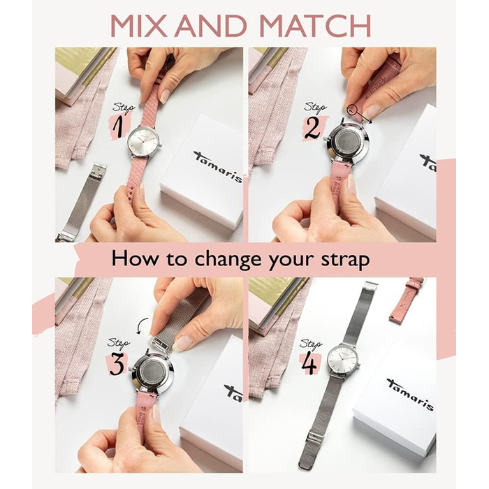 Жіночий годинник Tamaris з мікросітчатим ремінком зі сталі та сердечком (Золотий мікросітка / Сердечко)