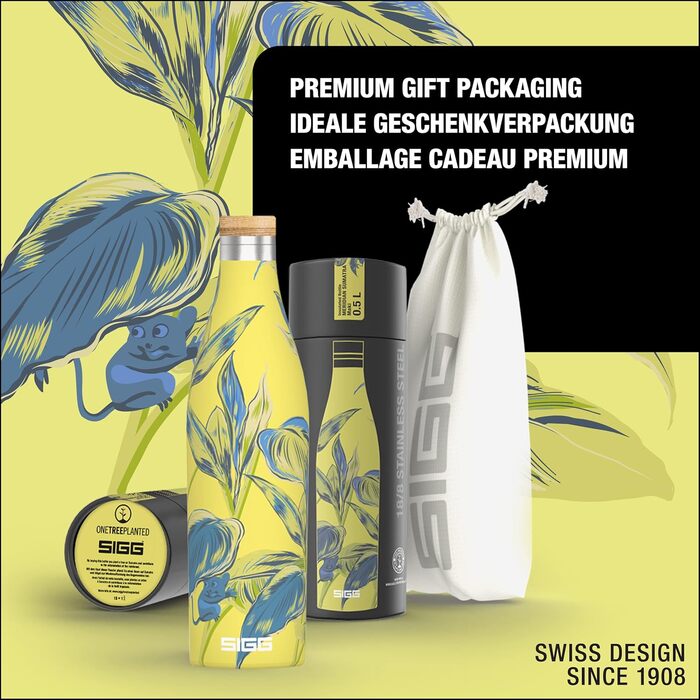 SIGG - Insulated Drinking Bottle - Meridian - Leak-Proof - Extra Slim - BPA-Free - Plastic-Free - Double-Walled 18/8 Stainless Steel - Bamboo Screw Cap - 0.5L / 0.7L (Sumatra Maki, Sumatra 0.5 L)