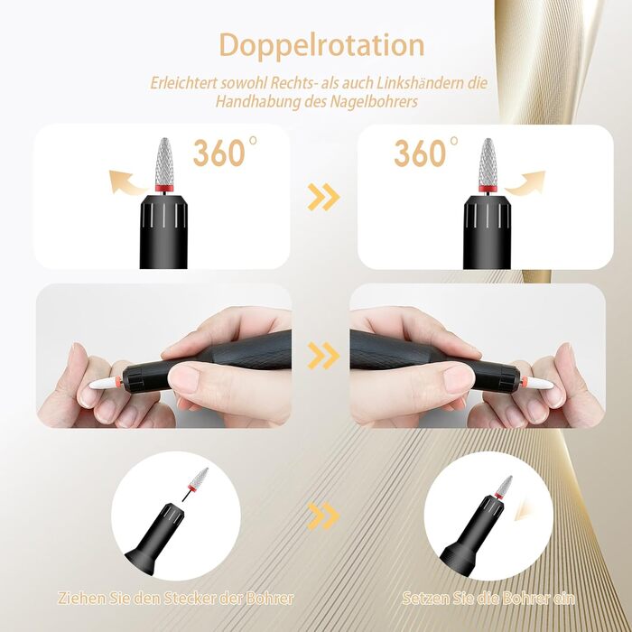 Електрична машинка для манікюру CNMTCCO Nagelfräser 12 в 1 з LCD дисплеєм, 18000 об/хв, для гелю та акрилу