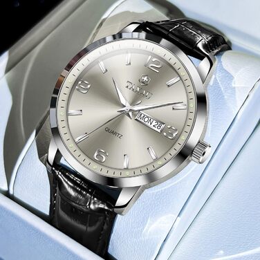 Чоловічий годинник на шкіряному ремінці, чорний колір, кварцовий хронограф, водостійкий, для чоловіків (8411p-schwarz)