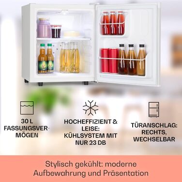Міні-холодильник Klarstein Silent Cool: компактний міні-бар на 30 літрів з регулюванням температури (4.5-15°C), тихий (24dB), білий