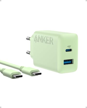 Зарядний пристрій Anker 20W USB-C, адаптер живлення для iPad, швидка зарядка, сумісний з iPhone 17/16/15, кабель USB-C (150 см), зелений