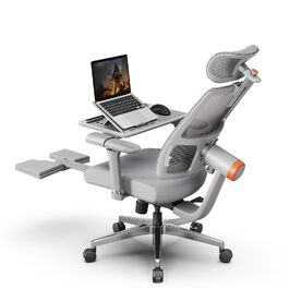 Офісне крісло Newtral MAGICH-PRO з підніжкою, ергономічне, з динамічною підголівником та поперековою підтримкою (сірий)