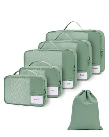 Органайзери для валізи ECOHUB, набір 6 шт. з ID-міткою, екологічні, для подорожей, дихаючі, патент pending (зелений)