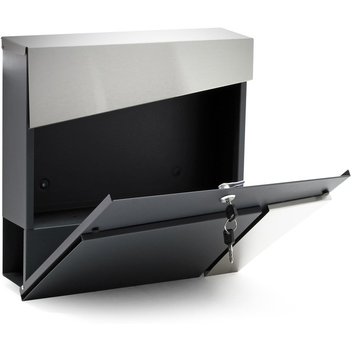 Поштовий ящик Wiltec Designer V24 антрацит/нержавіюча сталь 370x105x370 мм, настінний, з замком, оглядовим вікном та тримачем для газет