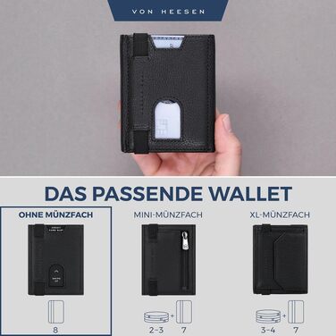 Шкіряний тонкий гаманець VON HEESEN з RFID захистом — компактний картхолдер та портмоне для чоловіків та жінок, чорний (без монетниці)