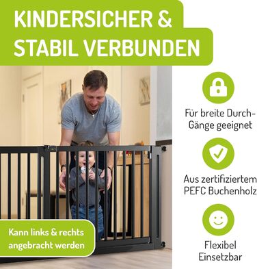 Захист для воріт BOMI Miko з сертифікованого буку PEFC | Без свердління | Кут 90° | Вузький дерев'яний захист для дверей | Захист для сходів, сітка для дверей | Ширина: (Чорний, 20 см подовження)