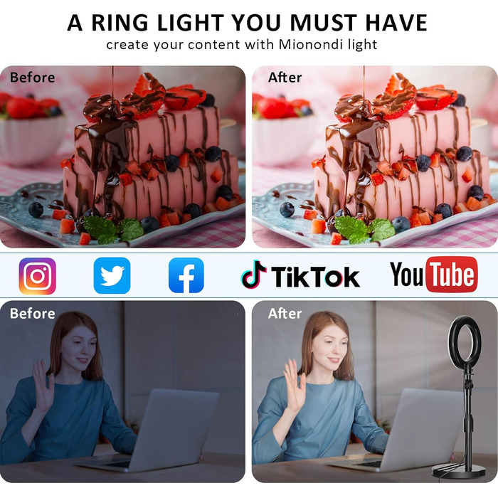 Кільцеве світло для столу з телескопічним штативом, Hola-світло для телефону, селфі, ноутбука, Zoom, відеодзвінків, макіяжу, TikTok та стрімінгу