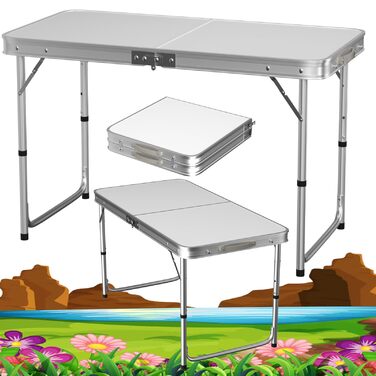 Складний алюмінієвий стіл для пікніка, кемпінгу, саду та вечірок 120x60x70 см, регульована висота