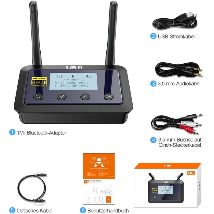 HiFi Bluetooth адаптер 1Mii B03Pro+ (Трансмітер та Ресивер) з підтримкою LDAC для телевізора та стереосистем