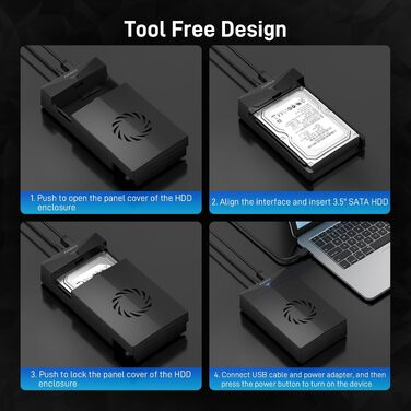 Док-станція FIDECO для HDD/SSD 2.5'' та 3.5'' SATA, USB 3.0 5Gbps, зовнішній корпус для жорстких дисків з вентилятором та підтримкою UASP