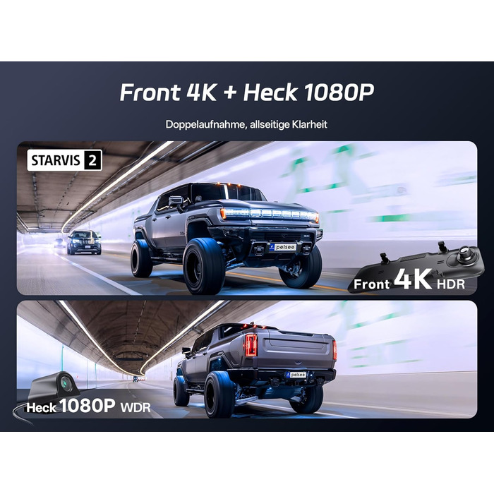Автомобільний відеореєстратор-дзеркало Pelsee S12 Pro 12' 4K з передньою та задньою камерами, сенсором STARVIS 2, 5.8 GHz WiFi, GPS, ADAS, BSD та карткою пам'яті 64GB
