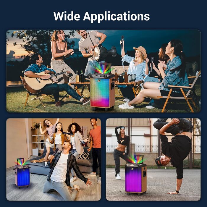 Караоке система TONOR K20 з 2 мікрофонами, Bluetooth, світлодіодна куля, для дому та вулиці