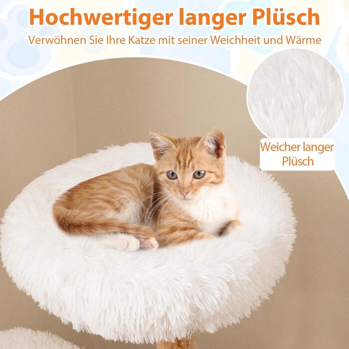 Дерев'яна кігтеточка для котів Costway 90 см з 3 м'якими лежаками, мотузкою та кігтеточкою з джуту, 4-ярусна, білий + натуральний колір