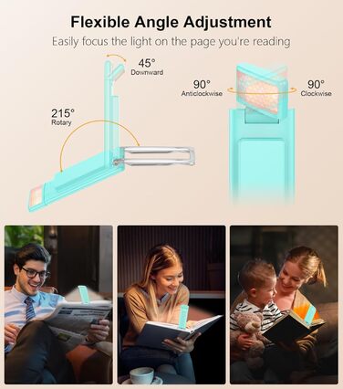 LED лампа для читання Gritin з USB-C, кріплення-прищіпка, регулювання яскравості, 3 режими кольору, для книголюбів, білий (блакитний)