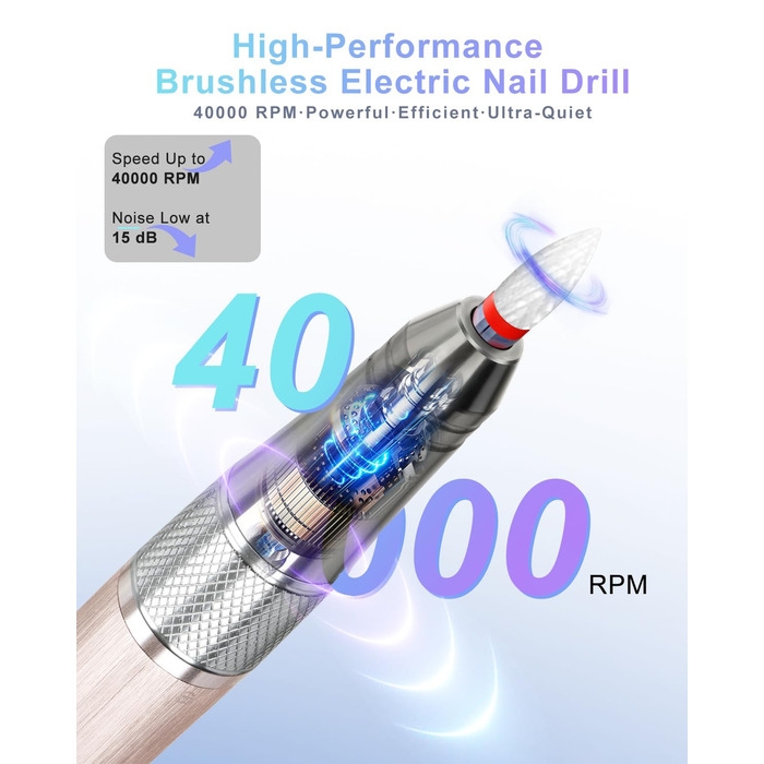 Професійний фрезер для нігтів ENGERWALL M95G: 40000 об/хв, акумулятор 24 год, бездротовий, з LCD, для гелю та акрилу