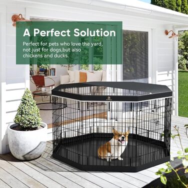 Клітка для собак PJYuCien, 8 панелей, 91.4 см, металева, складна, з підстилкою та верхньою кришкою, для дому та вулиці, підходить для середніх собак